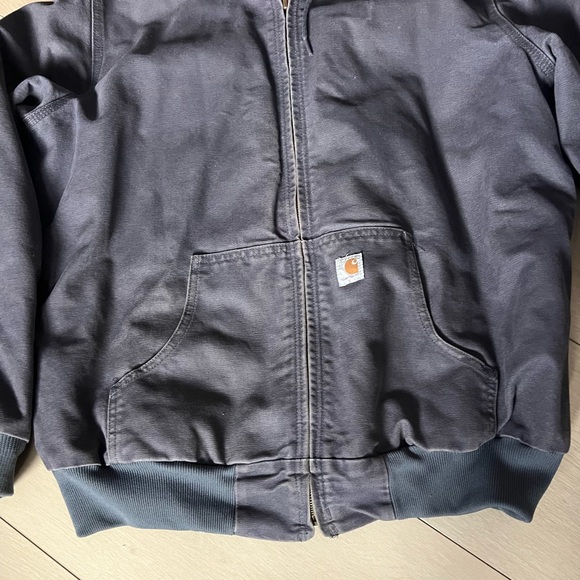 Vintage Carhartt J130 Dark Blue/Gray Hooded Jacket - Picture 2 of 12